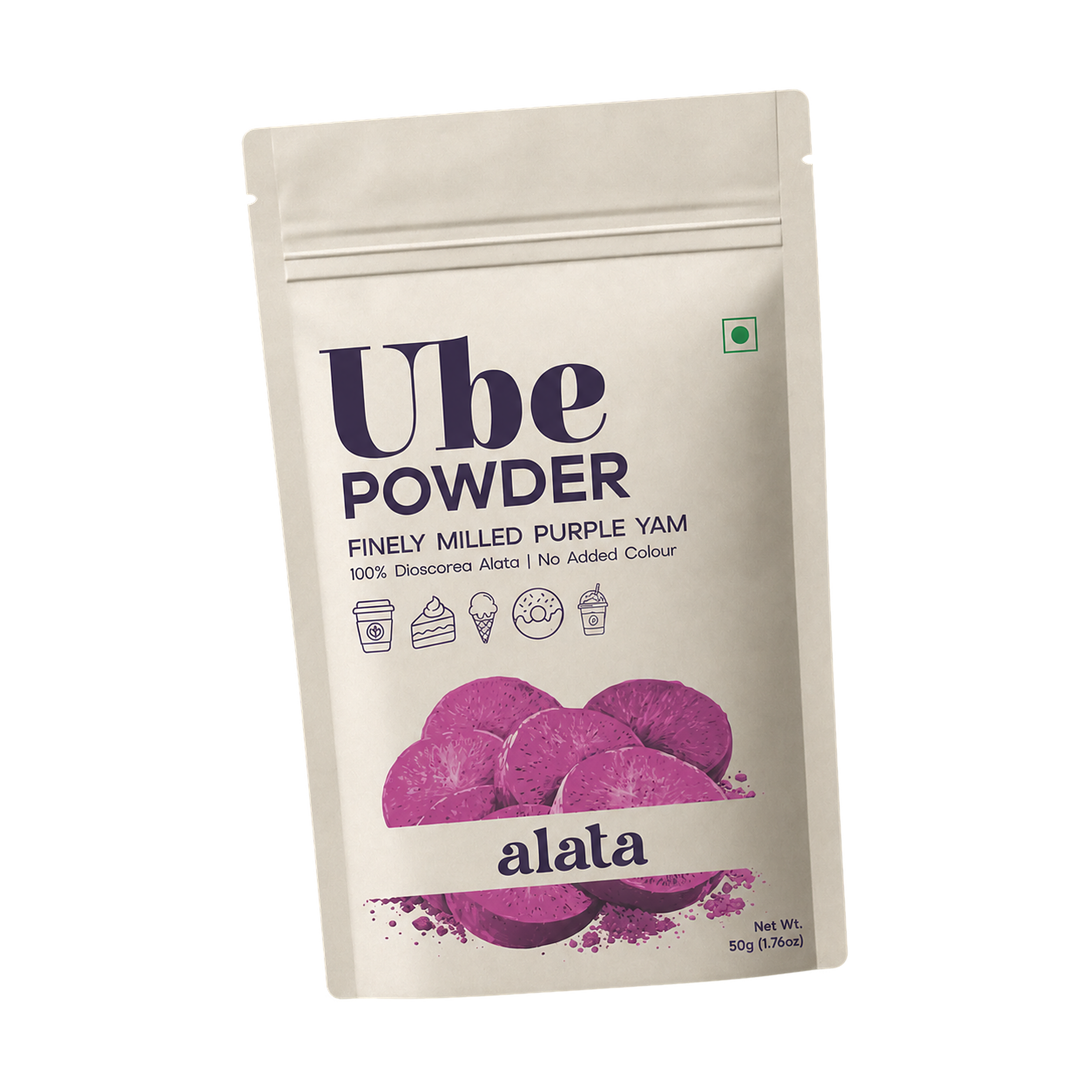Alata Ube Powder front of pack — finely milled purple yam, 50g